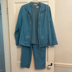 Allison Daley Teal Embroidered Jacket Set